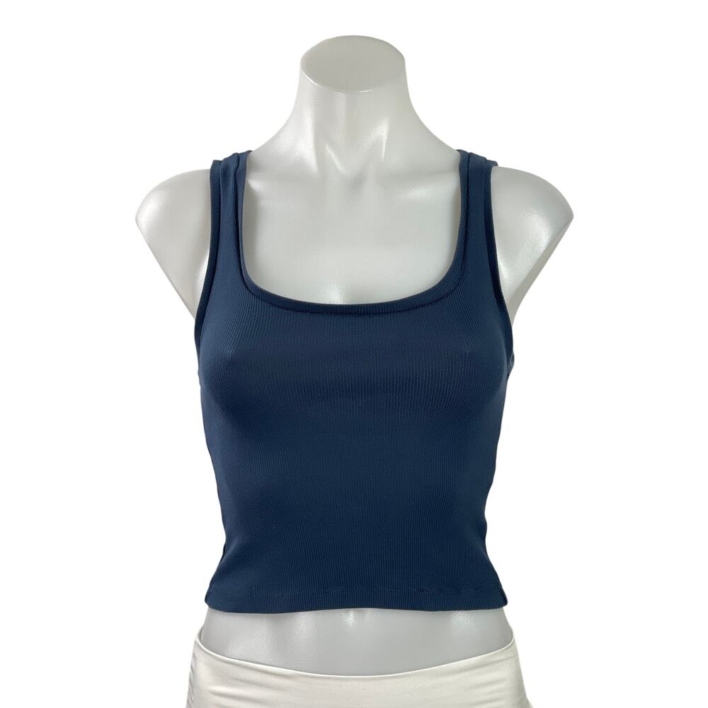 Madhappy Womens Blue Knit Sleeveless Square Neck Racerback Crop Tank Top Size M